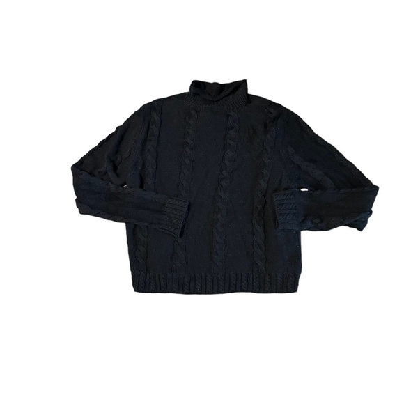 Vintage Suzelle Women's Silk Wool Blend Mock Neck Cable Knit Black Sweater Large - Picture 3 of 9